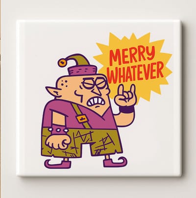 Grappige Kerst Tegel “Merry Whatever” 15x15 cm – Humoristische Keramische Wanddecoratie voor Feestdagen en Cadeau voor Vrienden