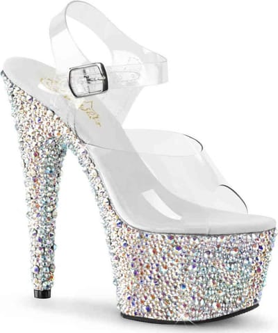 Pleaser Sandaal met enkelband -35 Shoes- BEJEWELED-708MS Wit
