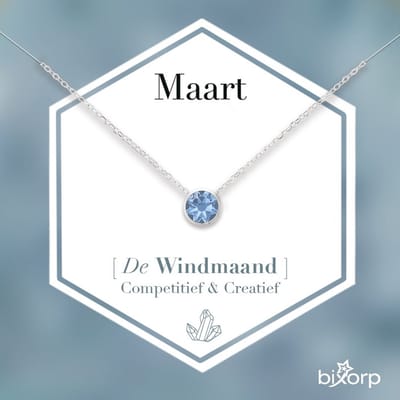 Bixorp Geboortesteen Ketting Maart - Zilverkleurig Roestvrij Staal met Zirkonia Hanger - Stainless Steel - Aquamarijn