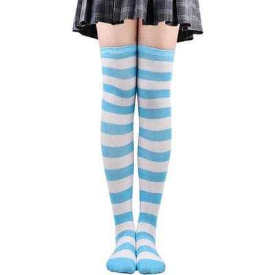 Gekleurde Gestreepte Kousen Japanse Over de Knie Sokken Mode Vrouwen Houd Warm Sokken Sexy Slanke Lange Sokken Zwart Wit Gestreept Kousen EU 35-42 white