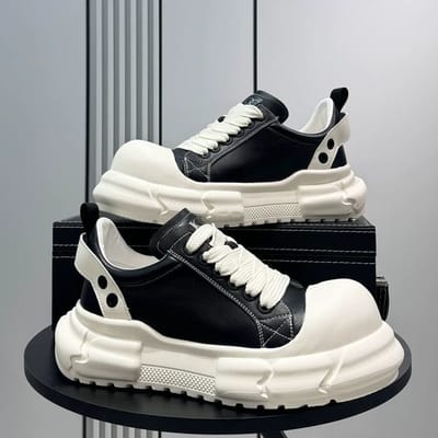 Lelijk Schattig Grote Hoofd Heren Nieuwe Zwart-Wit Ronde Neus Dikke Zool Binnen Hoogteverhogende Broodbordschoenen 44 gray