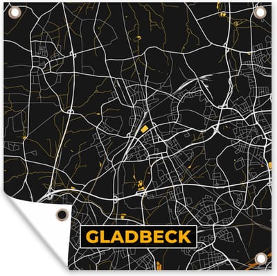 Tuin poster Goud – Duitsland – Plattegrond – Gold – Stadskaart – Kaart – Gladbeck - 200x200 cm - Tuindoek
