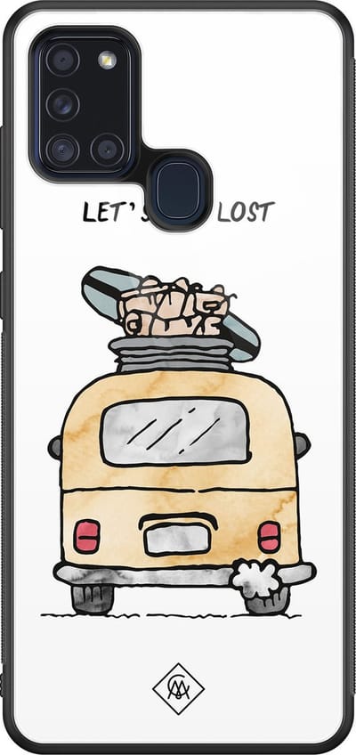 Casimoda® hoesje - Geschikt voor Samsung Galaxy A21s - Let's Get Lost - Luxe Hard Case Zwart - Backcover telefoonhoesje - Wit