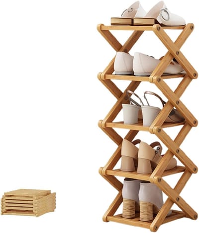 Narrow Multifunctionele Schoenenrek van Bamboe - Ruimtebesparend Open Rek voor Hal, Slaapkamer en Entree met 5 Planken