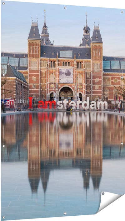 Gards Tuinposter Amsterdam Rijksmuseum - I Amsterdam Tekst - 100x150 cm - Tuindoek - Tuindecoratie - Wanddecoratie buiten - Tuinschilderij