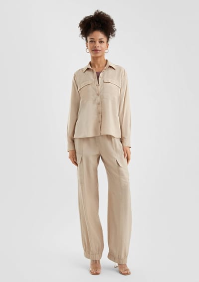 Zijdeachtige vloeiende viscose cargobroek grote dames QS
