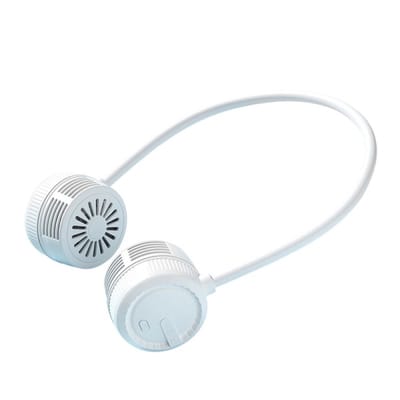 Draagbare nekventilator - Drie snelheidsstanden - Oplaadbare 1000 mAh-batterij - 360° draaibare luchtopening - Universele slang - Binnen- en buitenventilator - Wit