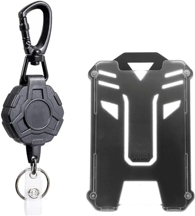 Fako Bijoux - Robuuste Roterende Uittrekbare Sleutelhanger Met Koord En Kaarthouder Panter - Met Karabijnhaak En Badgehouder - Propeller - 80 cm Stalen Koord - Heavy Duty Sleutelhanger - Stevige ID-Haspel Voor Werk En Evenementen