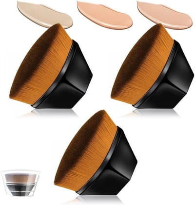 ByShane - Make-upkwasten set voor foundation en poeder - 3 stuks in zwart - Kabuki Flat Top design - inclusief opbergdoos