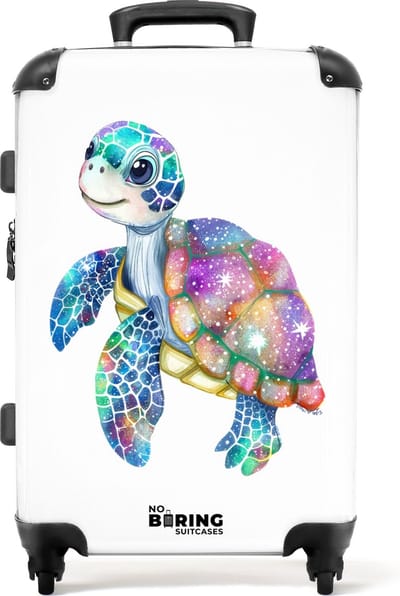 NoBoringSuitcases.com® - Kinderkoffer groot - Kindertrolley koffer - Kleurrijke schildpad als mozaïek - Rolkoffer lichtgewicht - Reiskoffer met 4 wielen - Grote trolley XL - 20 kg bagage