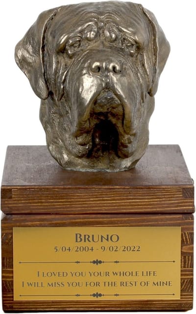 Engelse Mastiff urn met beeldje - gepersonaliseerde hondenurn