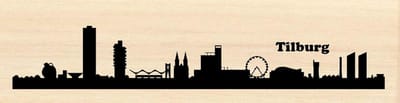 Houten skyline Tilburg- Gebrand hout - Wanddecoratie / muurdecoratie - 38cm x 11.5cm x 12mm - Populierenhout