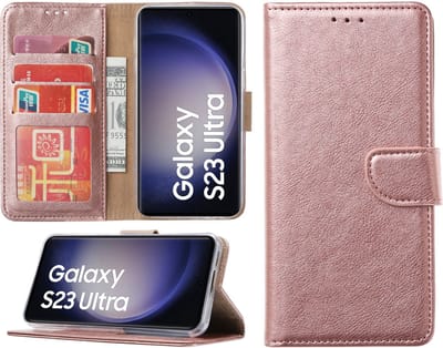 Samsung Galaxy S23 Ultra hoesje - Portemonnee Cover - Bookcase met pasjeshouder - Rosegoud