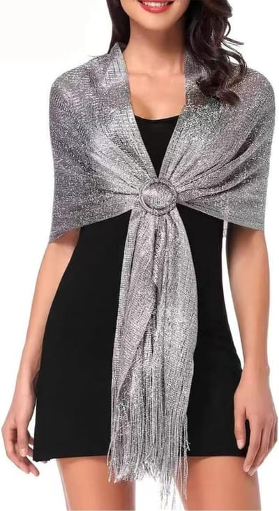 Stijlvolle Avond Sjaal met Pailletten en Franje, 170x45cm, Perfect voor Bruiloften en Gala's, Luxe Accessoire met Metallic Glans