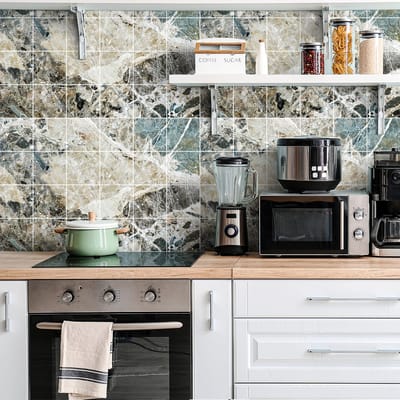 Zelfklevende tegelmuurstickers voor keuken en badkamer - 24 Arles marmer cementtegelstickers - 24 stickers 15x15cm