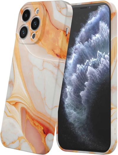 Smartphonica Telefoonhoesje Geschikt voor iPhone 11 Pro met Oranje Marmer Opdruk - Flexibel Softcase TPU - Backcover Case Orange Marble Design geschikt voor iPhone 11 Pro