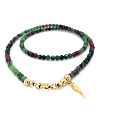 Pat's Jewels Ketting - Dames Ketting - Kralen Ketting- Groen - Rood- Edelsteen - 42 cm