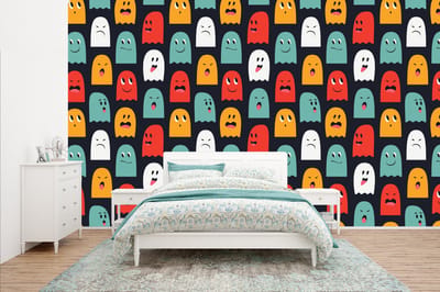 Behang - Fotobehang Patroon - Pacman - Games - Spook - Jongens - Kinderen - Kids - Breedte 400 cm x hoogte 240 cm