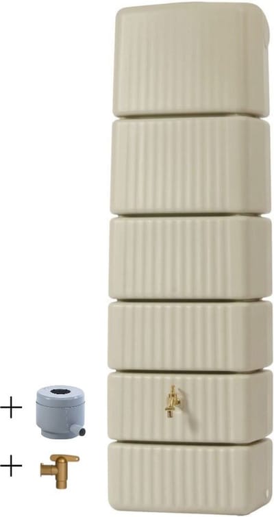 Graf regenton Slim 350 L beige - met kraantje - met vulautomaat voor ronde regenpijp