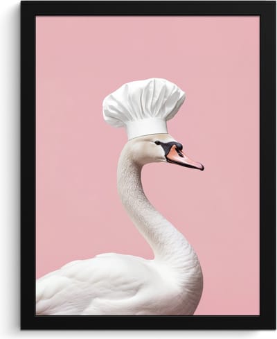 Fotolijst inclusief poster - Posterlijst 30x40 cm - Posters - Zwaan - Koksmuts - Mooi - Klassiek - Foto in lijst - Keuken decoratie muur - Wanddecoratie accessoires - Muurdecoratie - Schilderijen
