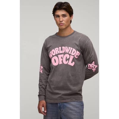 Chocoladebruin Regular Worldwide Print Gewassen Lange Mouw T-shirt | Chocolate | Size XS