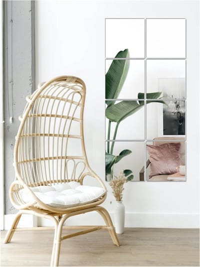 Zelfklevende Spiegeltegels, Flexibele Wanddecoratie, HD Acryl, Decoratieve Spiegels, Frameless Design, Ideaal voor Kasten, Set van 8 Spiegels, Makkelijk te Installeren, Creatieve Interieurdecoratie