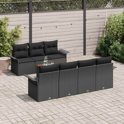 vidaXL - Tuinbank - Set - 8 - st - 7-Aantal - zitplaatsen - Zwart - poly - rattan