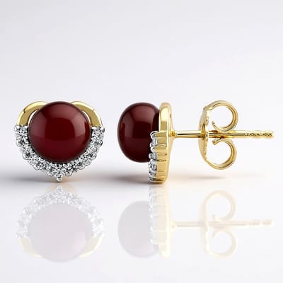 Cavill - Zilveren Oorbellen met Rode Zoetwaterparels 6,5 mm - 925 Sterling Zilver Verguld - 18 Cambodjaanse Zirkonia's - Elegante Pareloorbellen Dames
