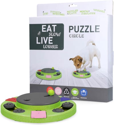 Eat Slow Live Longer Puzzel Circle - Uitdagende Hondenpuzzel - Hondenspeelgoed – Beloning – Intelligentie Speelgoed voor Honden – Interactief - Voerbak met Antislipvoetjes – Te vullen met snacks - 27 x 27 x 5 cm