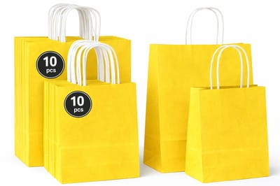 20 x gele papieren draagtassen – 2 formaten 18x8x22 cm & 22x10x28 cm – Kraft papier tasjes met handvat geel