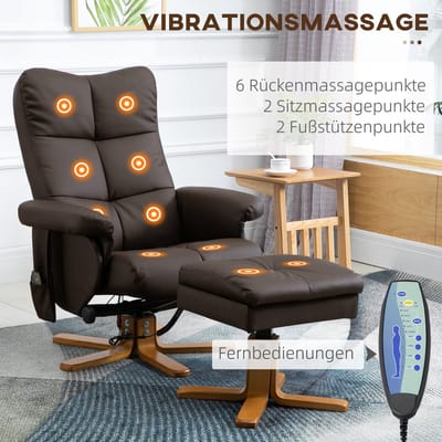 HAUSS SPOLE Fauteuil - Massagestoel Met Hocker - 360° Draaibaar En 145° Verstelbaar - Voor Ontspanning In Woonkamer - Kunstleer Bruin