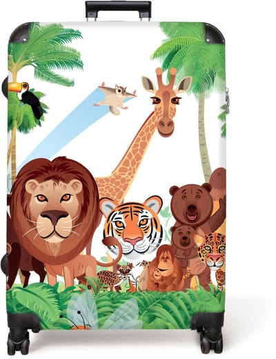 NoBoringSuitcases.com® - Koffer groot - Reiskoffer lichtgewicht - Wilde dieren - Jungle - Leeuw - Tijger - Meisjes - Kids - Jongens - Rolkoffer met 4 wielen - Grote trolley XL - 98 liter bagage