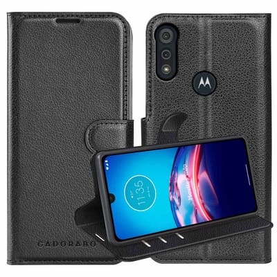 Cadorabo Hoesje geschikt voor Motorola MOTO E6s 2020 in PHANTOM ZWART - Beschermhoes met magnetische sluiting, standfunctie en kaartvakje Book Case Cover Etui