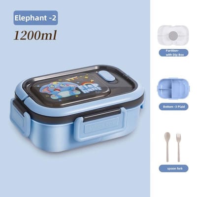 1200ML Draagbare Cartoon Bento Boxen met Vork en Lepel Magnetron Vers Salah Fruit Lunchbox Picknick Voedsel Opbergcontainers 1200ML gray