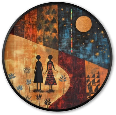 Poster in lijst Rond - Fotolijst 60x60 cm - Posters - Silhouetten - Abstract - Zon - Maan - Ronde posterlijst zwart - Decoratie - Wanddecoratie woonkamer - Muurdecoratie slaapkamer