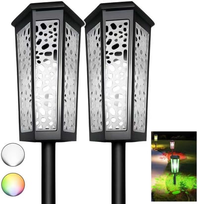 2 Stuks Solar Buiten Padverlichting – Koud Wit & Meerkleurig