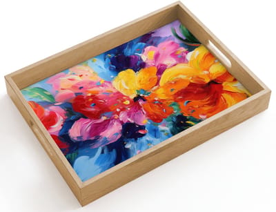 Dienblad hout 40x30 cm - Schootdienblad - Golvend - Energie - warm - Borrelplank rechthoek - Plateau dienbladen
