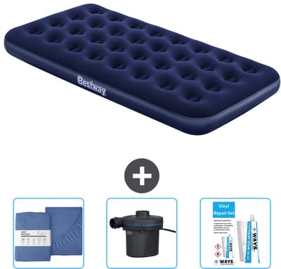 Bestway luchtbed - 1-Persoons - 99 x 188 x 22 cm - Blauw - Inclusief Hoeslaken - Pomp en Reparatieset