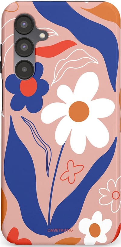 Casetastic hoesje geschikt voor Samsung Galaxy A16 - Dubbellaagse bescherming - Eenvoud in bloei - Fashion Case - Perzik Donkerblauw Wit