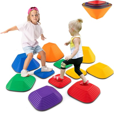 COSTWAY Balanceerstenen voor kinderen, stapelstenen, antislip, rivierstenen voor binnen en buiten, stepping stones, tot 80 kg belastbaar, tredestenen, sensorisch speelgoed vanaf 3 jaar
