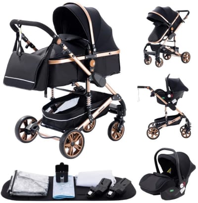 Milova Kinderwagen 3 in 1 - Buggy - multifunctionele wandelwagen - Stroller - Inclusief autostoel - Zwart