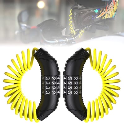 2 stuks kabel-helm-slot voor motorfietsen – uittrekbaar antidiefstalslot voor bagage met 4-cijferige cijfercombinatie (geel)