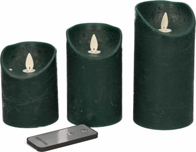 Anna's Collection Stompkaarsen - 3x st - antiek groen - LED kaarsen - afstandsbediening