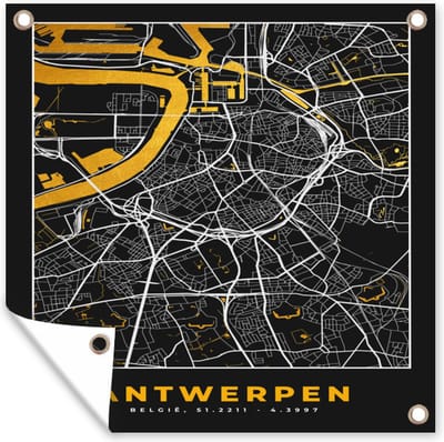 Tuin poster Antwerpen - Stadskaart - Kaart - Goud - Plattegrond - 200x200 cm - Tuindoek