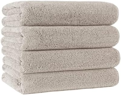 PromoHome 4 Stuks Microvezel Badhanddoeken Set 144x76 cm - Snel Drogende, Niet-Pluizende Handdoeken - Zachte Badhanddoeken "Beige"