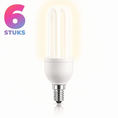 6x Stick Spaarlamp E14 - 9W - Warm Wit Licht (2700K) - 421 lm - 6 jaar - Niet Dimbaar - Bespaar op energiekosten