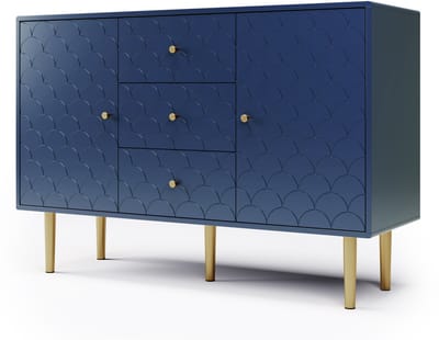 Urban Loft - Serie Metro - Sideboard / Kommode 120 cm - Marineblau Met Visgraatpatroon - Inkl. Kantelbeveiliging