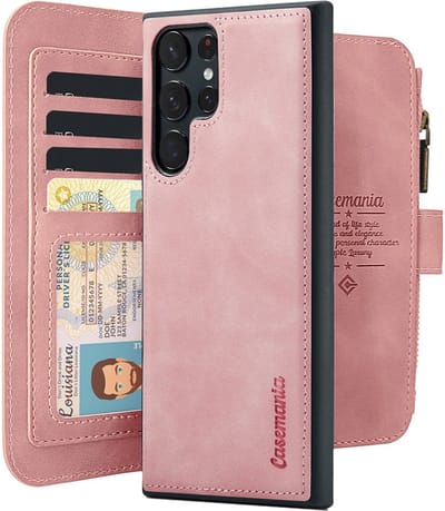 CaseMania Bookcase hoesje geschikt voor Samsung Galaxy S24 Ultra - Effen Roze - Kunstleer - Portemonnee met 14 Vakjes voor Pasjes en Ritsvak