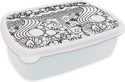 Broodtrommel Wit - Lunchbox - Brooddoos - Patronen - Abstract - Line Art - Zwart Wit - 18x12x6 cm - Volwassenen
