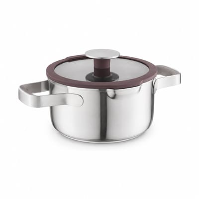 BergHOFF Home Elements Kookpan 24 cm - Rvs kookpot met deksel - Geschikt voor Inductie en Alle Warmtebronnen - PFAS-vrije-kasserol - Oven- en Vaatwasserbestendige pot - 5 L - Aubergine